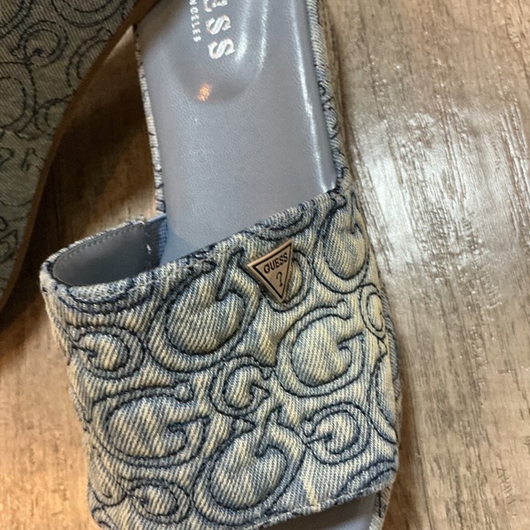 Guess Denim‎ Logo Slides Wedge Sandals Platform Blue Women's Size 7M - Picture 3 of 6